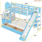 Letto a Castello "Castello" Twin Size con 2 Cassetti, 3 Ripiani e Scivolo, Letto Soppalco da Principessa per Bambini