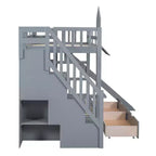 Letto a Castello "Castello" Twin Size con 2 Cassetti, 3 Ripiani e Scivolo, Letto Soppalco da Principessa per Bambini