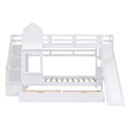 Letto a Castello "Castello" Twin Size con 2 Cassetti, 3 Ripiani e Scivolo, Letto Soppalco da Principessa per Bambini
