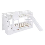 Letto a Castello "Castello" Twin Size con 2 Cassetti, 3 Ripiani e Scivolo, Letto Soppalco da Principessa per Bambini