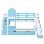 Letto a Castello "Castello" Twin Size con 2 Cassetti, 3 Ripiani e Scivolo, Letto Soppalco da Principessa per Bambini