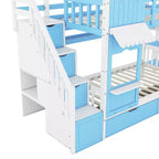 Letto a Castello "Castello" Twin Size con 2 Cassetti, 3 Ripiani e Scivolo, Letto Soppalco da Principessa per Bambini