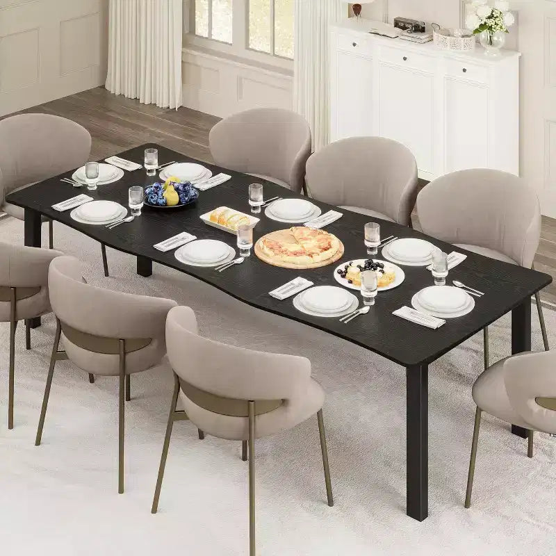 Tavolo da Pranzo Rustico Moderno C 79 con piano spesso in MDF a bordo ondulato e struttura in metallo, resistente all'acqua e ai graffi, 6-8 posti, montaggio semplice