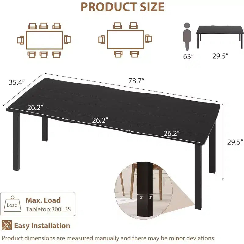 Tavolo da Pranzo Rustico Moderno C 79 con piano spesso in MDF a bordo ondulato e struttura in metallo, resistente all'acqua e ai graffi, 6-8 posti, montaggio semplice