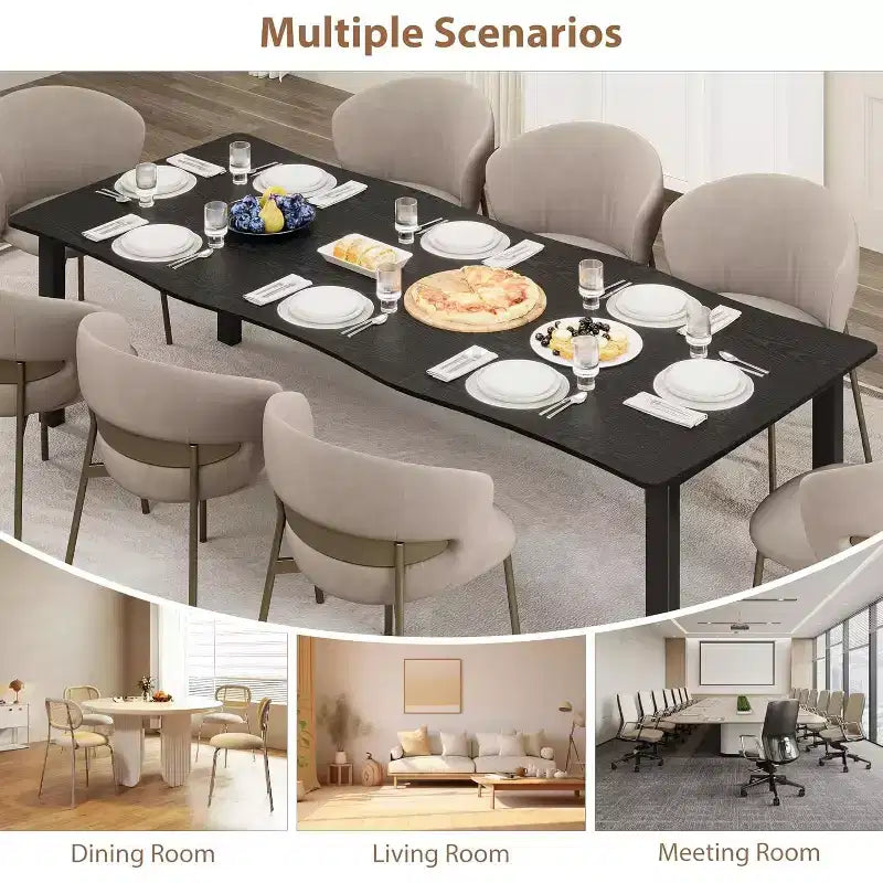 Tavolo da Pranzo Rustico Moderno C 79 con piano spesso in MDF a bordo ondulato e struttura in metallo, resistente all'acqua e ai graffi, 6-8 posti, montaggio semplice