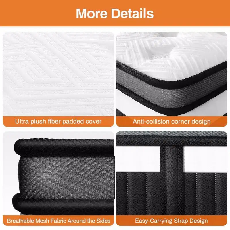 Materasso Ibrido Queen Size da 14 Pollici - Memory Foam Rinfrescante a Media Fermezza e Molle Insacchettate in Scatola, Tessuto Traspirante, Isolamento dal Movimento