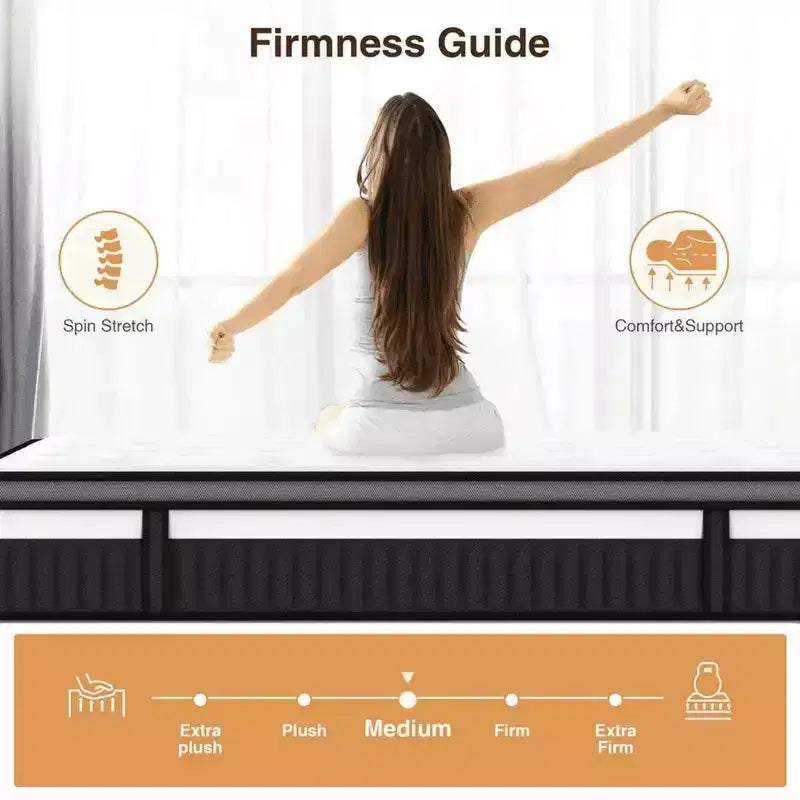 Materasso Ibrido Queen Size da 14 Pollici - Memory Foam Rinfrescante a Media Fermezza e Molle Insacchettate in Scatola, Tessuto Traspirante, Isolamento dal Movimento