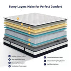 Materasso Ibrido Queen Size da 14 Pollici - Memory Foam Rinfrescante a Media Fermezza e Molle Insacchettate in Scatola, Tessuto Traspirante, Isolamento dal Movimento
