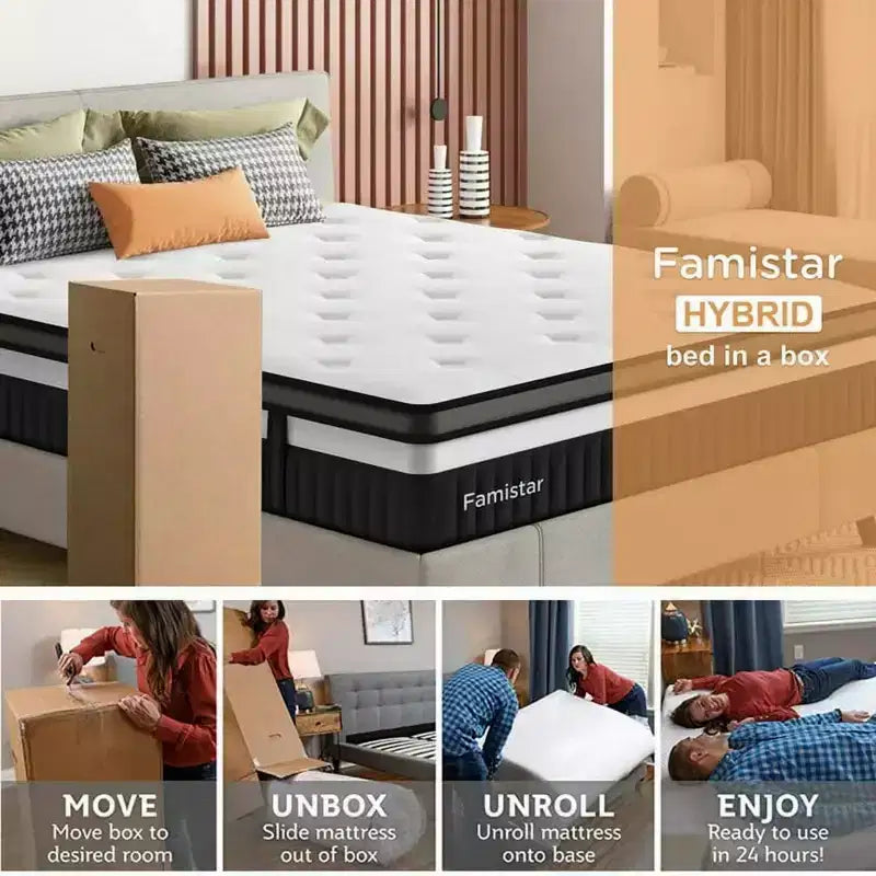 Materasso Ibrido Queen Size da 14 Pollici - Memory Foam Rinfrescante a Media Fermezza e Molle Insacchettate in Scatola, Tessuto Traspirante, Isolamento dal Movimento