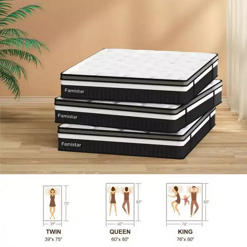 Materasso Ibrido Queen Size da 14 Pollici - Memory Foam Rinfrescante a Media Fermezza e Molle Insacchettate in Scatola, Tessuto Traspirante, Isolamento dal Movimento