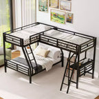 Twin over Full Metal Bunk Bed with Twin Size Loft Bed and Desk,Black -ModernLuxe