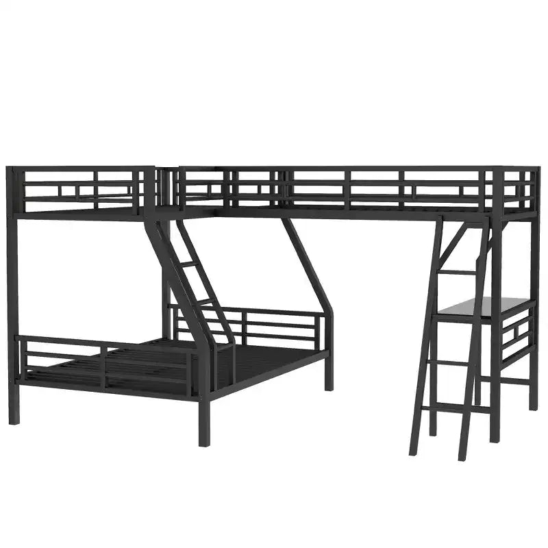 Letto a castello in metallo a una piazza e mezzo con letto a soppalco e scrivania, nero