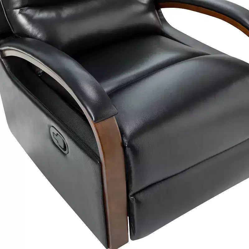 Poltrona reclinabile manuale girevole e dondolo in vera pelle con bracciolo curvo decorativo