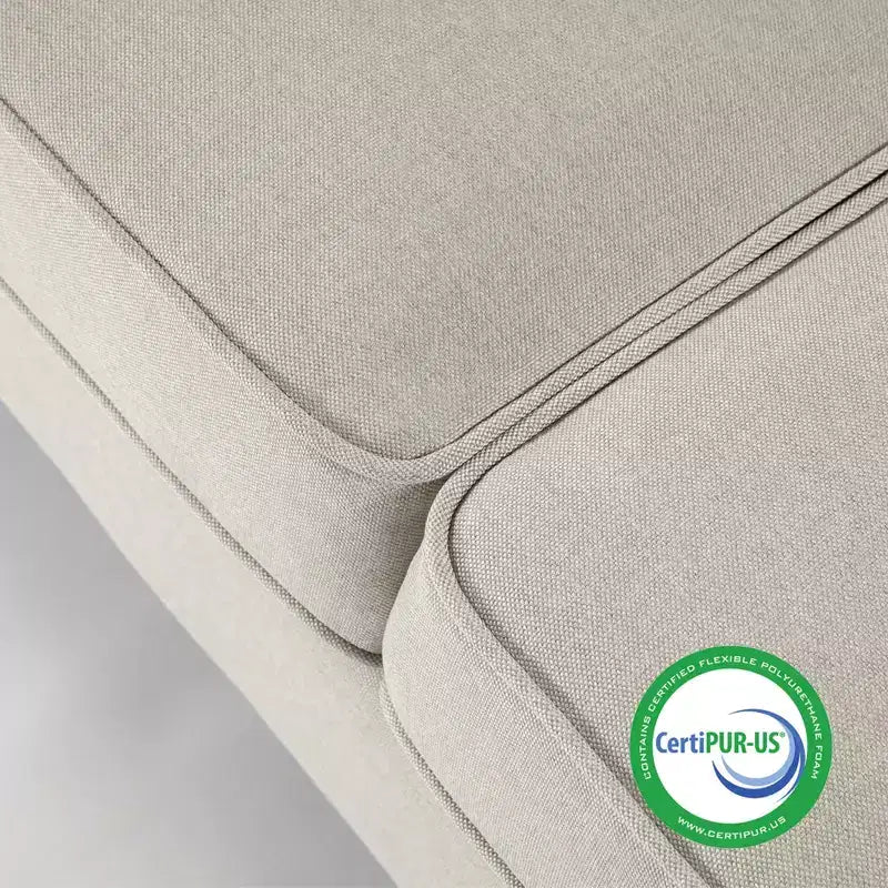 Divano moderno in tessuto lino con tasche sui braccioli